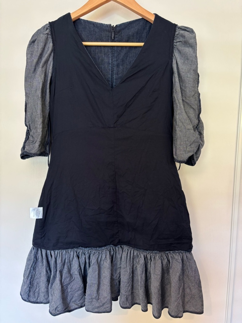 Tanya Taylor Pansy Mini Dress Size 2 Ruched Denim Americana Ruffle Tier Flounce - Picture 9 of 15
